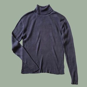 Lavender Silk Ribbed Turtleneck Top